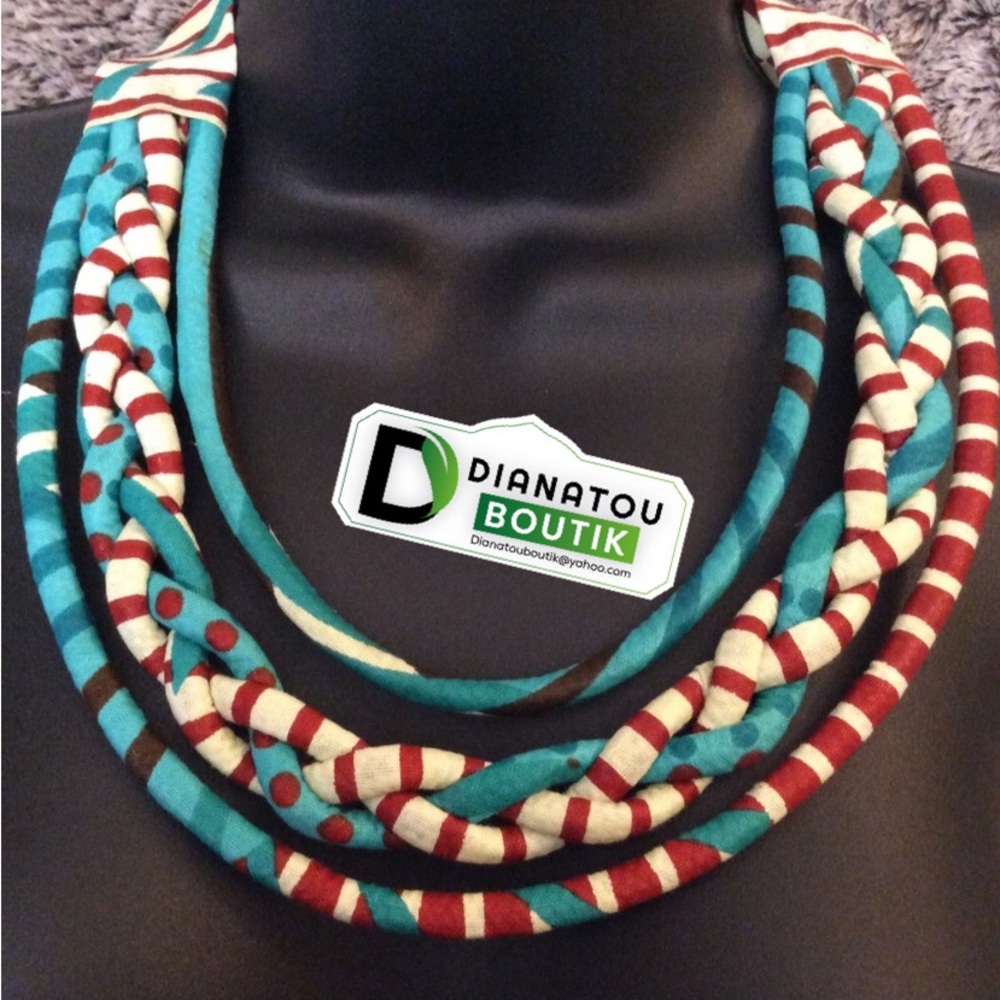 Blue & White African Fabric Maasai Inspired Necklace